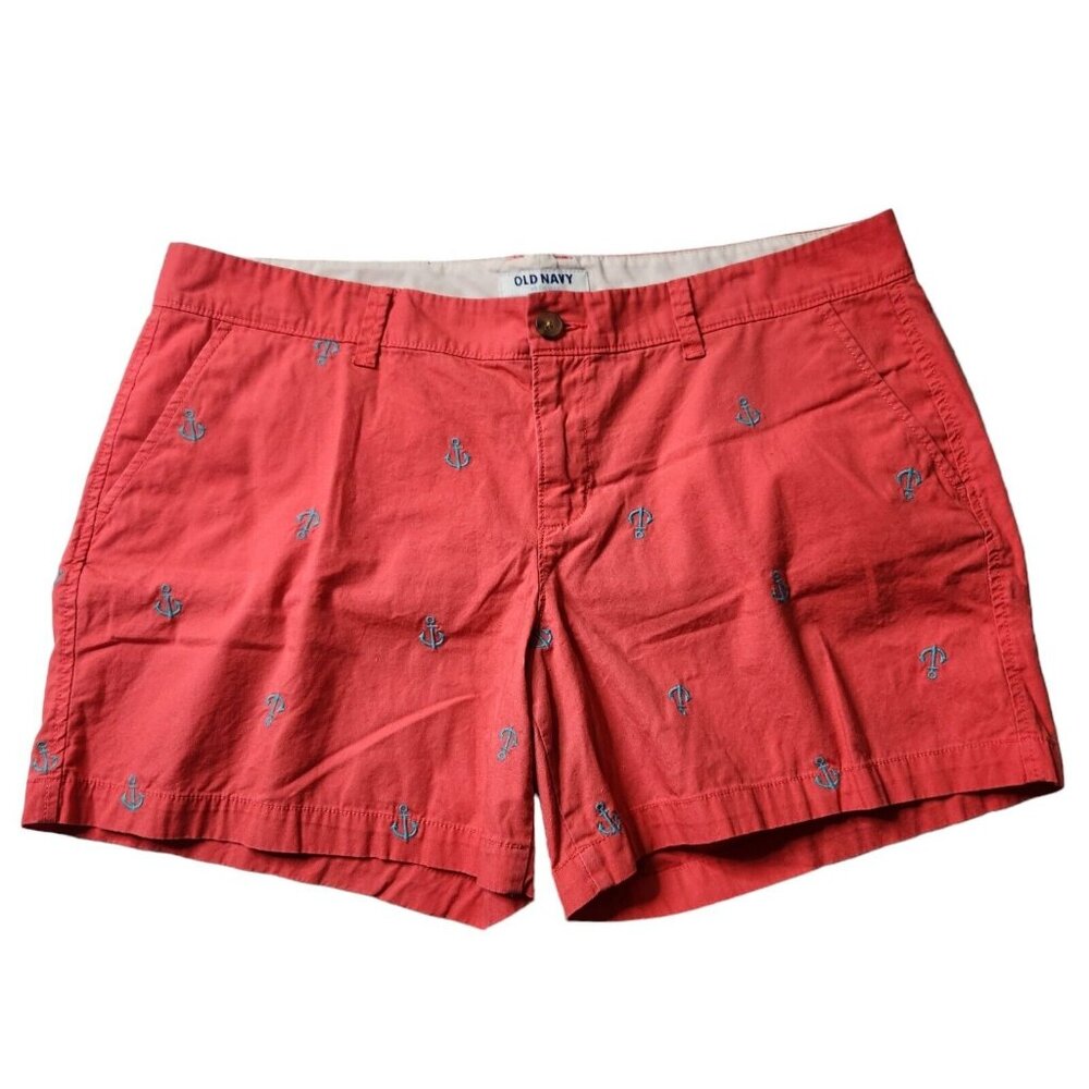 Old Navy Coral Anchor Shorts Embroidered Teal Blue Sz 14 Nautical Sailor
